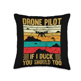 Drone and quadrocopter pilot flying camera drones Drone Funny Retro Sky Hobby Pilot Vintage Throw Pillow, 16x16, Multicolor