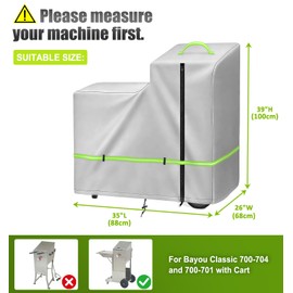 Deep Fryer Cover For Bayou Classic 700-704 or 700-701 With Cart, Heavy Duty 420D Outdoor Waterproof Fryer Cover With 4000 mm Waterproof Rating, Fits 4-Gallon Stainless Steel Bayou Deep Fryers.