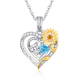 Sunflower Necklaces for Women March April Birthstone Necklace Aquamarine Zirconia Jewellery Wedding Anniversary Present for Her Mother Gifts for Mom
