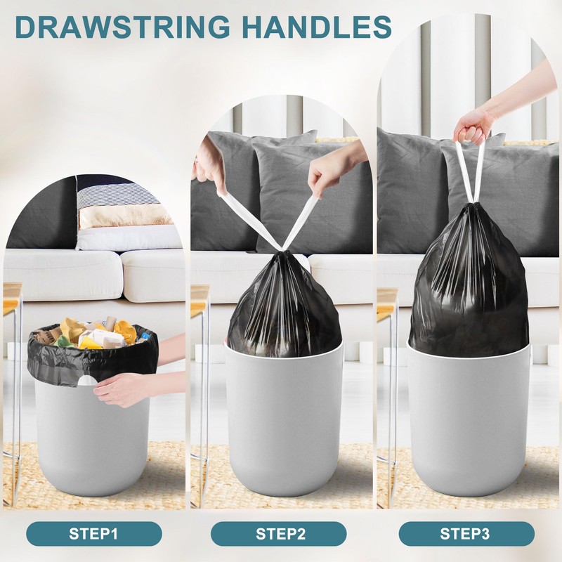 Small Trash Bags Drawstring, JUKFITA Extra Strong 4 Gallon Garbage