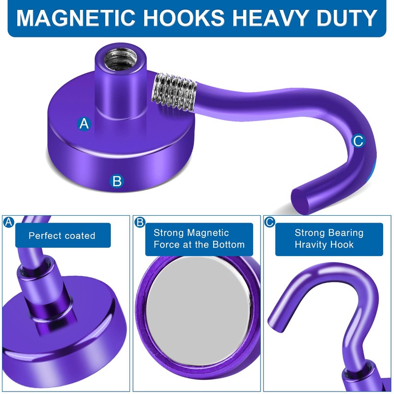 LOVIMAG Cruise Essentials, 150Lbs Cruise Door Magnets, Purple Magnet Hooks