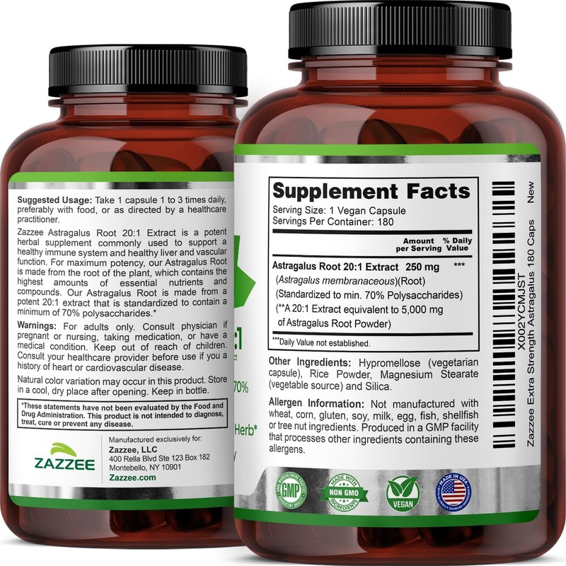 Zazzee Extra Strength Astragalus Root 20:1 Extract, 5000 mg Strength,