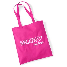 huuraa Shopper Hong Kong my love Gift jute bag Fuchsia 10 liters cotton Hong Kong my love Accessory