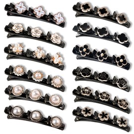 12PCS Sparkling Crystal Stone Braided Hair Clips, Braided Hair Clips Hairpin Duckbill Clips with 3 Small Clips Hair Barrette Rhinestone Hair Clips, Braided Hair Clip with Rhinestones for Women/Girls