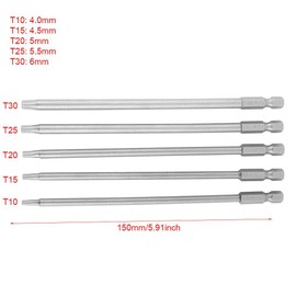 Torx Bit Set Long, 15pcsT10-T30 Magnetic Star Torx Screwdriver Bits, Torx 150 mm 1/4 Hex Shank Magnetic Safety Star Torx Drill Head Screwdriver BST Bits, #402