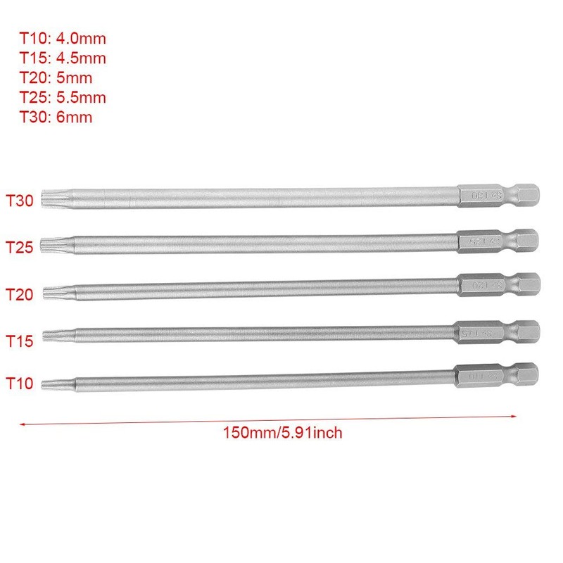 Torx Bit Set Long, 15pcsT10-T30 Magnetic Star Torx Screwdriver Bits,