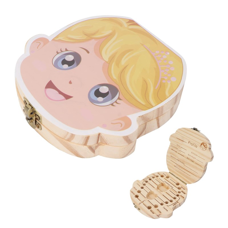 Tooth Keepsake Box, Individual Holes Primary Teeth Organizer Baby Wooden