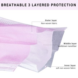 Borje Pink Disposable Face Mask 100 Pcs Pink Face Masks 3 Ply Protection Masks