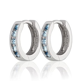 NKlaus Pair of 12 mm 925 Sterling Silver Hinged Hoop Earrings Zircon Light Blue Rhodium-Plated 2128, Sterling Silver, Cubic Zirconia