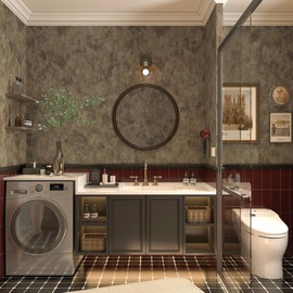 BAYYA Wall Paper Peel and Stick Modern Mid Century Wallpaper Gold/Brown/Grey Industrial Concrete Cement Copper Wallpaper 16"x354" Rust Metallic Contact Paper for Bedroom Bathroom Living Room Walls