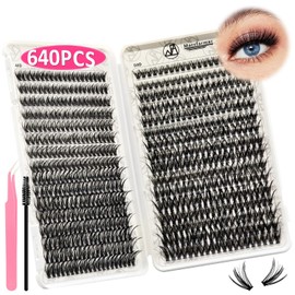 Marsfarmer 640pcs Individual Cluster Lashes Kit - False Eyelashes 9-16mm 40D+50D D Curl with Lash Cluster Applicator Tweezer, Reusable