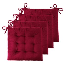 ELFJOY 4 Pack Chair Cushions for Dining Chairs Chair Pads Cushion for Kitchen Office Tufted Square Seat Cushion with Ties (16" Burgundy Velvet)
