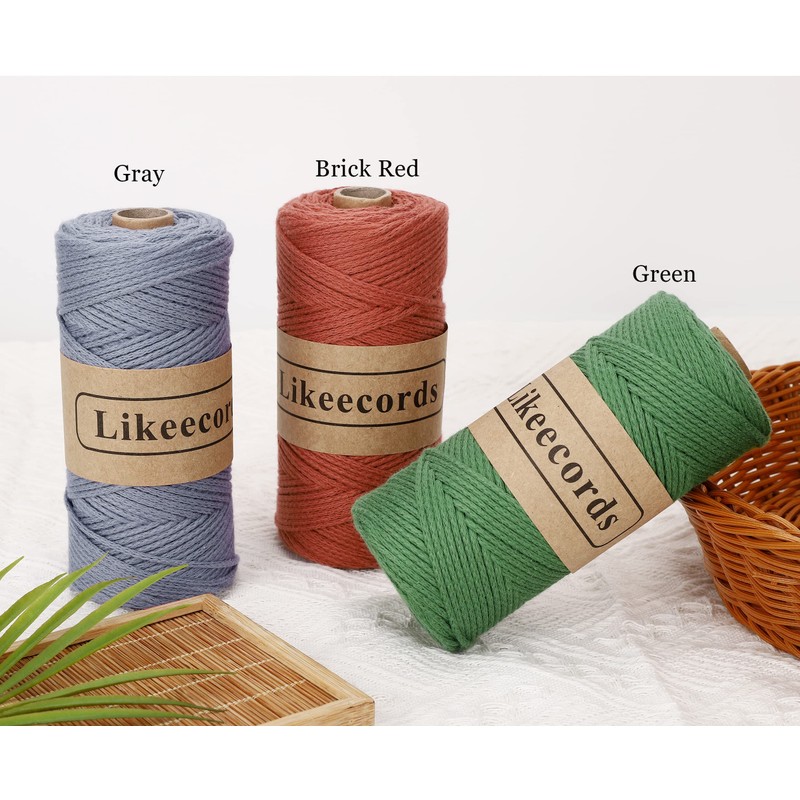 Likeecords Cotton Crochet Yarn for Bag,2Mm X 160 Yards,Macrame Cord,Chunky