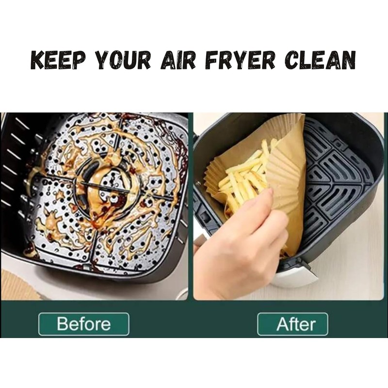 AQTECH Air Fryer Parchment Paper Liners, 100-Pack Square Disposable Liners,