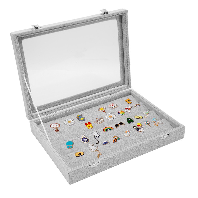 Pin Display Case Transparent Glass Dustproof Pin Collection Display Box