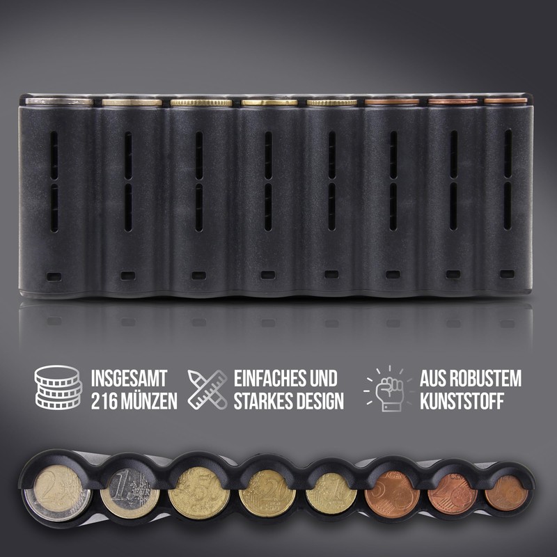 Coin Box - Compact with 8 Coins, Coin Sorter, Coin