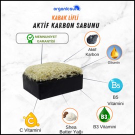 Organicsun Doğal Kabak Lifli Aktif Karbon Sabunu 120 Gr x 3 Adet Tüm Cilt Tipleri İçin Kırışıklık ve Yaşlanma Karşıtı