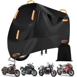 MYDEAR Funda de Protección para Moto Impermeable Oxford, Cubierta Moto Bicicleta Exterior con 5 Tiras Reflectantes, 2 Orificios de Bloqueo, Cubierta Protector Lona para Motocicleta Prueba de Viento