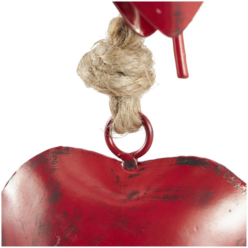 Deco 79 Red Metal Decorative Hearts with Jute Hanging Rope,