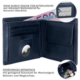 Marc Peter® Oslo Men's Leather Wallet with RFID Protection I Genuine Leather Wallet Large I 13 Compartments I Wallet for Men I Wallet Wallet Made of Genuine Leather, Blue nappa with airtag