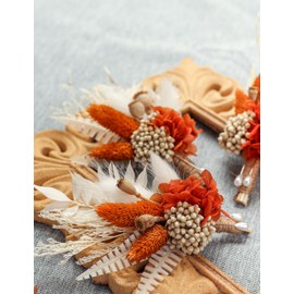 Fall Dried Flower Boutonniere 6-Piece Set for Men's Boho Wedding Boutonniere,Rustic Groom Best Man Anniversary Decoration (Terracotta)