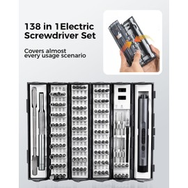 VMAN Electric Screwdriver Kit, 138 in 1 Precision Electric Screwdriver, 120 S2 Metal Magnetic Bits, LED Light, 3.7V Rated Voltage, Repair Tool Kit for Phone Watch Camera Laptop PC,Grey