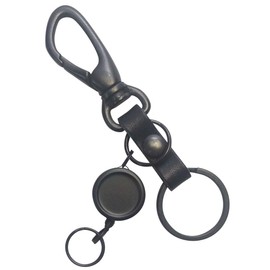 [highstyle] Tochigi Leather & Carabiner & Reel Key Chain Antique Black Color, Black