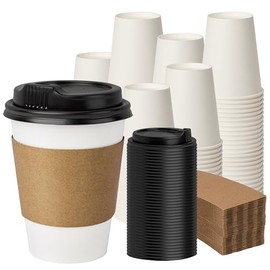 12 oz 100 Pack Disposable Coffee Cups with Lids and Sleeves, Coffee Paper Cups with Lids, To Go Beverage Drinking Cup for Coffee, Tea