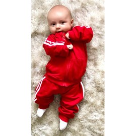 Infant Baby Boys Girls Zipper Tracksuit Long Sleeve Plain Sweatsuit Jacket + Pants 2PCS Coordinates Outfit Sports Wear (3-6 Months, Red)