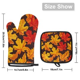 Hot Pads for Kitchen Non Slip Oven Gloves Heat Resistant Oven Mitts and Pot Holders Sets for Cooking BBQ Baking Kitchen Decor Leaf