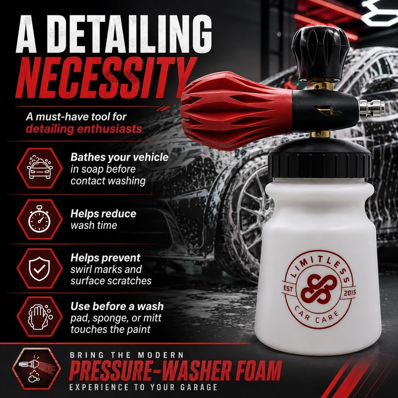 Limitless Car Care® Extreme Release Pressure Foam Cannon Adjustable Nozzle