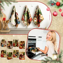 Fourluoo 8 Pcs Christmas Kitchen Towels Xmas Hand Dish Towels Retro Tea Cloths Holiday Bath Decor for Christmas Party Theme Home Bathroom Kitchen Decorations