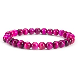 Cherry Tree Collection Gemstone Beaded Stretch Bracelet 6mm Round Beads | Large - 7.5" (Pink Tiger's Eye)