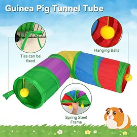 Rypet Túneles y tubos de cobayas plegables de 2 vías y tipo L con bola interactiva, túnel de actividad de animales pequeños, juguetes para bebé, conejo, hurón, hámster, erizo chinchilla