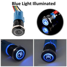 ETOPARS Black Shell 19 mm Car Toggle Switch Rocker Switch Push Button 12 V Blue Light Metal High Beam Socket Plug