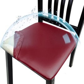 Lufyzora Pu Leather Dining Chair Seat Covers Set of 4, Waterproof Kitchen Chair Covers Stretch Chair Cover for Kitchen/Dining Room/Hotel, Tasteless seat Covers for Chairs (Wine Red - 4 PCS)