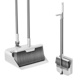 Household Broom with Dustpan, Magic Silicone Broom, Magic Broom with Extra-Long Adjustable Aluminum Handle for Floor, Glass, and Tile (White and Grey Broom with Dustpan)