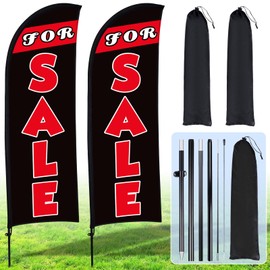 Buryeah 2 Set Sale Feather Flag 7 x 5.4ft Huge Sale Banner Flag Sale Themed Flag with Pole Kit for Retail Store Outside Garden Business Advertising(Black)