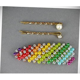 Perfect Hairstyle with Our Hair Accessories - Rainbow Striped Snap Barrette Set Pearl Crystal Gold Bobby Hair Pins Barrette Fashionable Hair Accessory Hair Jewelry Accessories for Lady Women