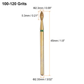 sourcing map 10pcs 100-120 Grits Diamond Grinding Bit 2.3mm Oval Head 2.35mm Shank 5.3mm Length Titanium Plated Stone Sanding Drill Bits Rotary Tool for Nails Grinding Polishing