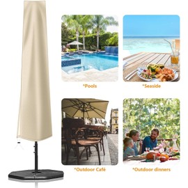 OKPOW Umbrella Cover 420D Oxford Fabric Patio Umbrella Covers Waterproof with Zip, for 9ft to 12ft Garden Outdoor Umbrella (Khaki) | OKPOW