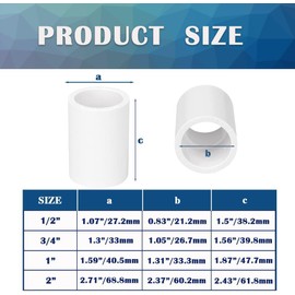 10 Pack 1/2" PVC Pipe Coupling Adapter Pipe Fitting Connector, Furniture Build Grade SCH40 1/2 Inch PVC Pipe Slip Socket Connectors for Home or Industrial Use, White