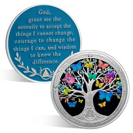 ACGZQY 4 Month Sobriety Chip, Recovery Tree of Life Sobriety Coin Colorful Butterfly AA Coin and Medallions Vintage AA NA Sober Anniversary Token Gifts Narcotics Alcoholics Anonymous Recovery