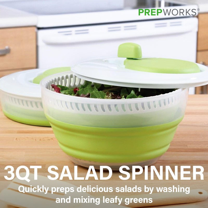 PrepWorks 3 Qt Collapsible Salad Spinner – Space-Saving, Easy-to-Use, BPA-Free,