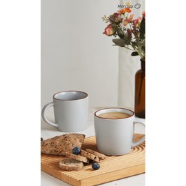 famiware Mercury Coffee Mugs 13 oz, Coffee Mugs Set of 6 with Handle, Cups for Latte, Hot Tea, Cappuccino, Mocha, Cocoa, Light Grey