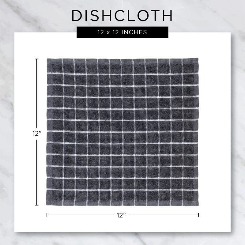 DII Basic Terry Collection Solid Windowpane Dishcloth Set, 12x12, Stone,