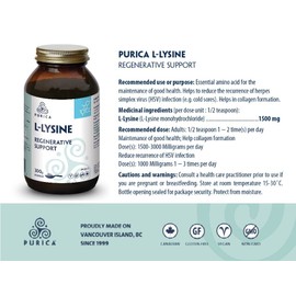 PURICA PURICA L-Lysine Powder - 300g - Lysine Supplement for Daily Nutrition Enhancement, Supports Energy Production, Ideal for Cold Sore Management, Pure Lysine Amino Acid for Wellness & Vitality