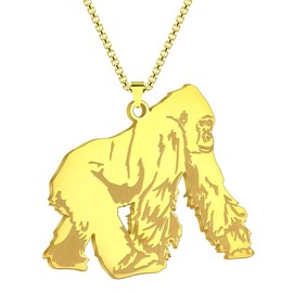 Gorillas Pendant Necklace for Men Women Stainless Steel Monkey Charm Chain Wild Animal Apes Jewelry Gift for Pet Lovers (gold)