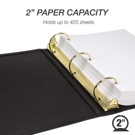 Samsill Classic Collection Leather 3 Ring Binder, Executive Presentation Portfolio, 2 Inch (Holds 425 Sheets), Brass Round Ring, Black