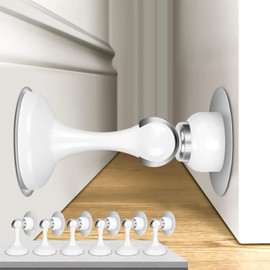 Crosize Magnetic Door Stoppers 6 Pack, Stainless Steel Door Stops for Wall and Floor Mounting, Door Holder Keep Door Open, No Drilling Door Stop with 3D Adhesive Tapes, White